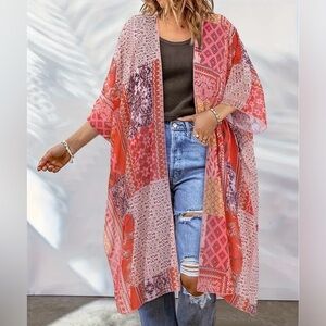 Bohemian Red and Pink Patchwork Kimono